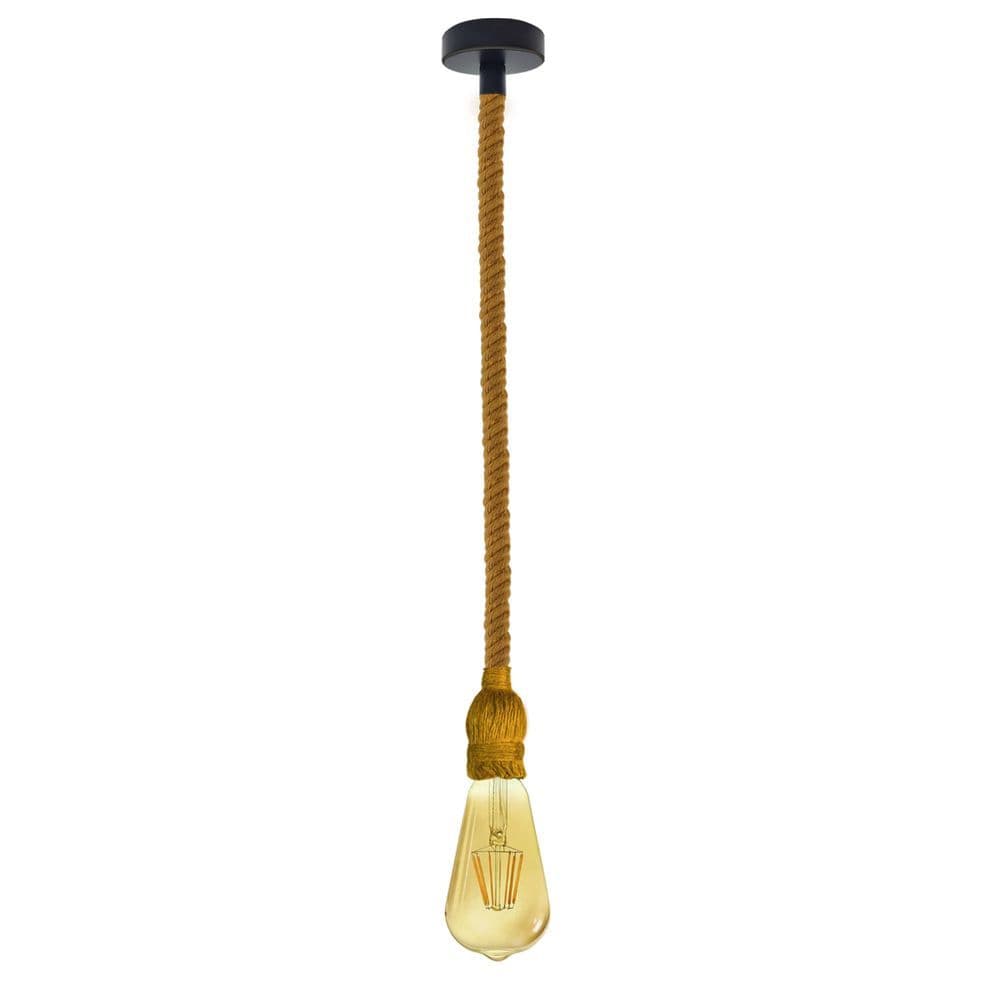 image-Vintage Ceiling Pendant Light 1m Yellow Colour Hemp Rope Hanging Lamp Lights