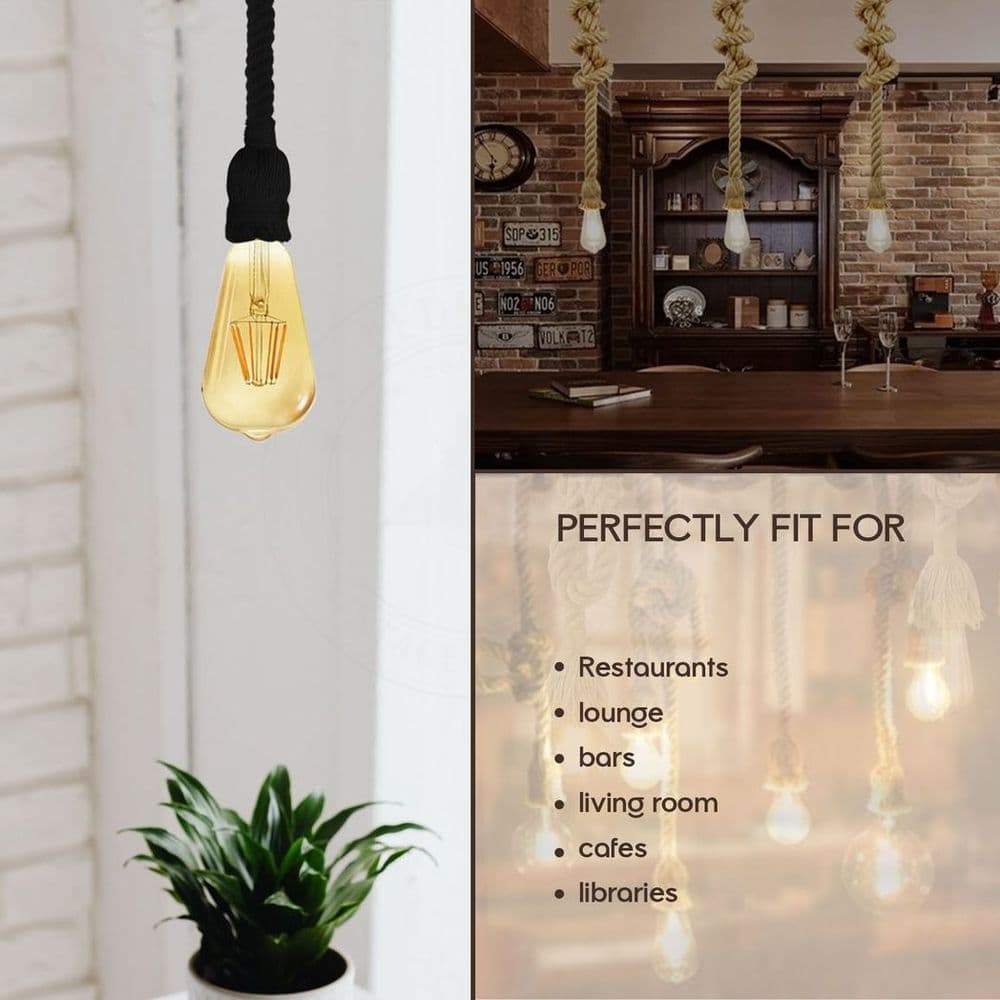 image-Vintage Ceiling Pendant Light 1m Yellow Colour Hemp Rope Hanging Lamp Lights