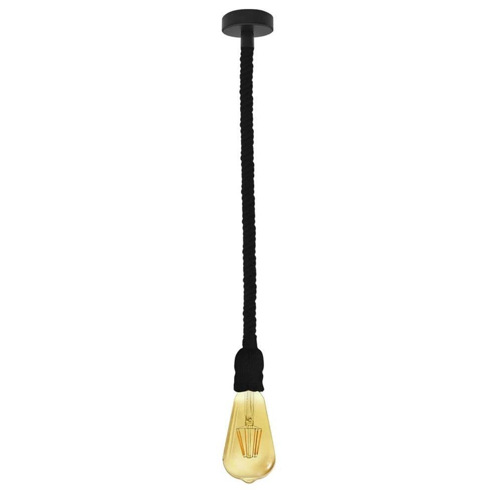 image-Vintage Ceiling Pendant Light 1m Black Colour Hemp Rope Hanging Lamp Lights