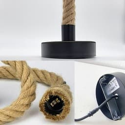 image-Vintage Ceiling Pendant Light 1m Black Colour Hemp Rope Hanging Lamp Lights