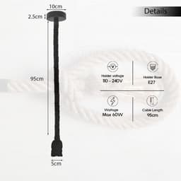 image-Vintage Ceiling Pendant Light 1m Brown Colour Hemp Rope Hanging Lamp Lights