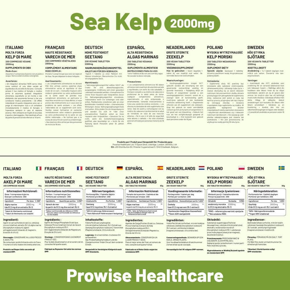 image-Sea Kelp 2000mg 200 Vegan Tablets | Natural Source of Iodine | Premium Ingredients | Proudly made in the UK by Prowise