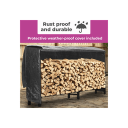image-Neo 240cm Outdoor Metal Log Holder Storage Rack with Cover