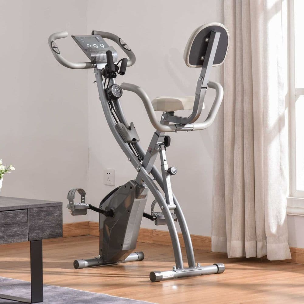 image-HOMCOM 2-In-1 Upright Exercise Bike 8-Level Adjustable with Pulse Sensor Grey