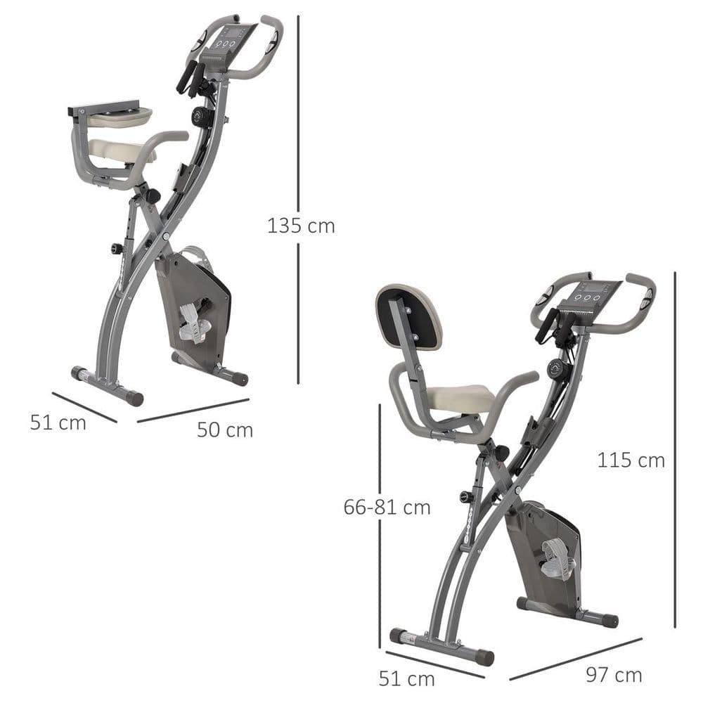 image-HOMCOM 2-In-1 Upright Exercise Bike 8-Level Adjustable with Pulse Sensor Grey