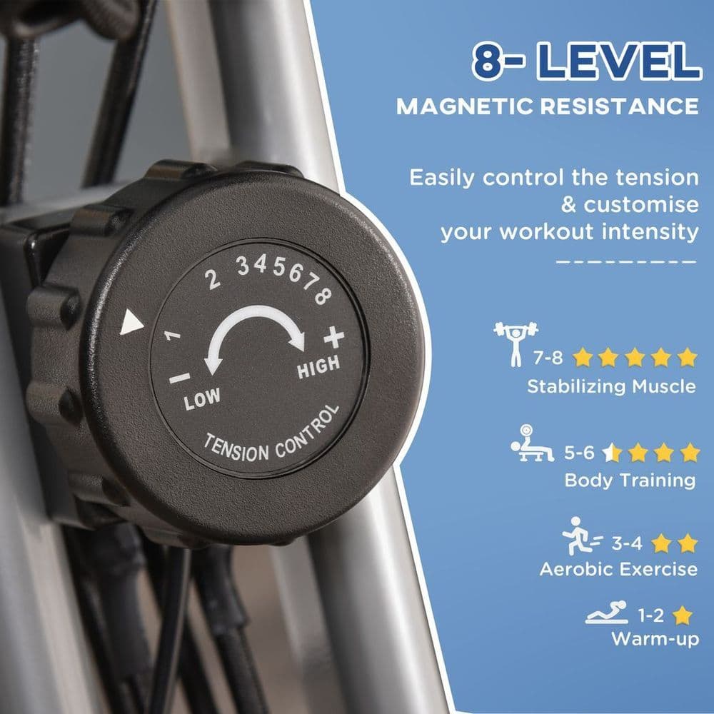 image-HOMCOM 2-In-1 Upright Exercise Bike 8-Level Adjustable with Pulse Sensor Grey