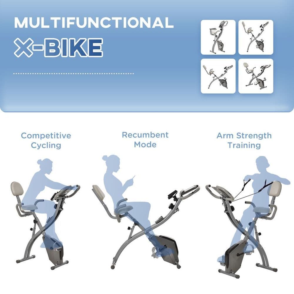 image-HOMCOM 2-In-1 Upright Exercise Bike 8-Level Adjustable with Pulse Sensor Grey