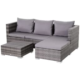image-Outsunny Rattan Garden Sofa Set Storage Table Wicker Patio Lounger 4-Seater Grey
