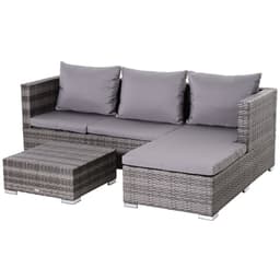 image-Outsunny Rattan Garden Sofa Set Storage Table Wicker Patio Lounger 4-Seater Grey