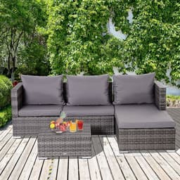 image-Outsunny Rattan Garden Sofa Set Storage Table Wicker Patio Lounger 4-Seater Grey