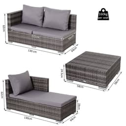 image-Outsunny Rattan Garden Sofa Set Storage Table Wicker Patio Lounger 4-Seater Grey