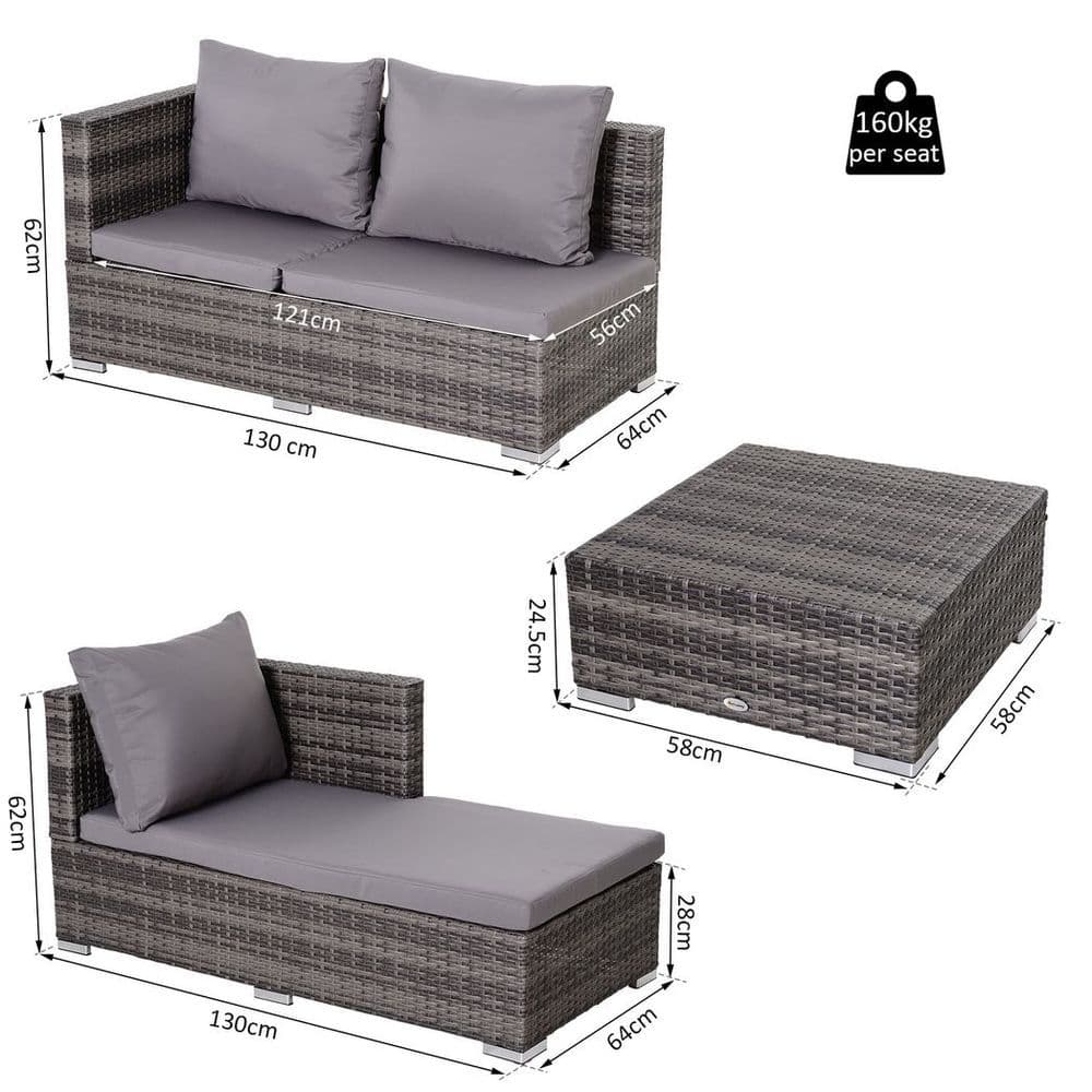 image-Outsunny Rattan Garden Sofa Set Storage Table Wicker Patio Lounger 4-Seater Grey
