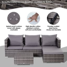 image-Outsunny Rattan Garden Sofa Set Storage Table Wicker Patio Lounger 4-Seater Grey