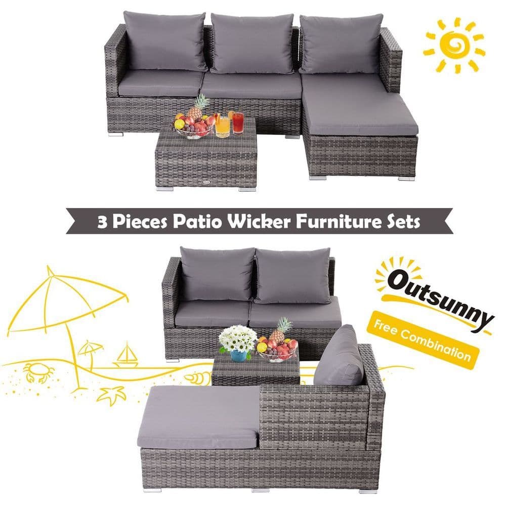 image-Outsunny Rattan Garden Sofa Set Storage Table Wicker Patio Lounger 4-Seater Grey