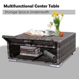 image-Outsunny Rattan Garden Sofa Set Storage Table Wicker Patio Lounger 4-Seater Grey