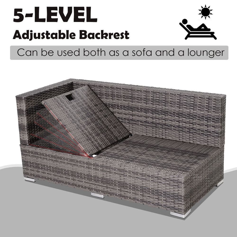 image-Outsunny Rattan Garden Sofa Set Storage Table Wicker Patio Lounger 4-Seater Grey