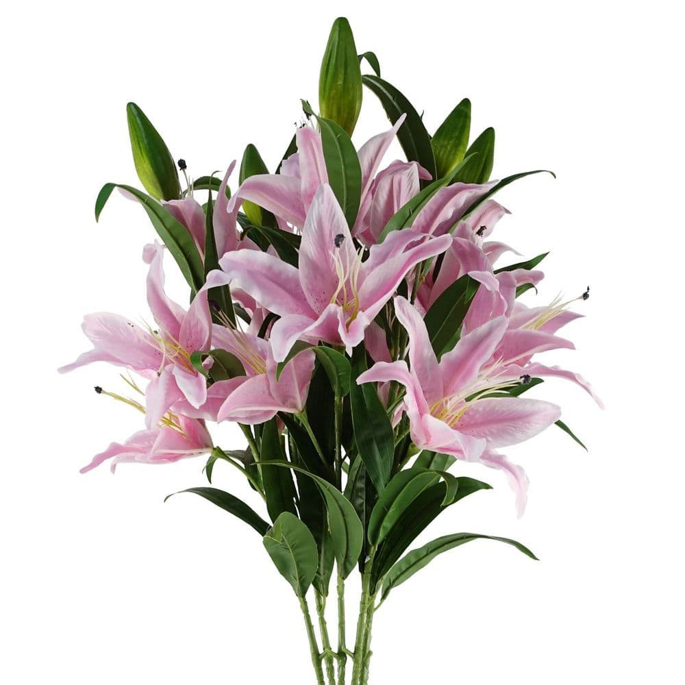 image-Pack of 6 x 100cm Large Pink Lily Stem - 18 Flowers