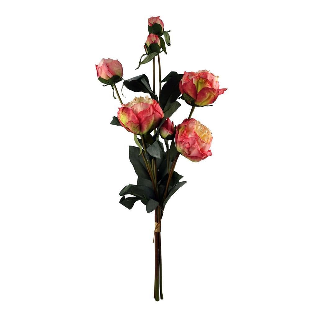 image-55cm Pink Peony Artificial Flowers Spray - 4 Flowers 3 Buds