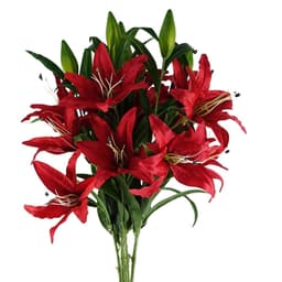 image-Pack of 6 x 100cm Large Red Lily Stem - 18 Flowers