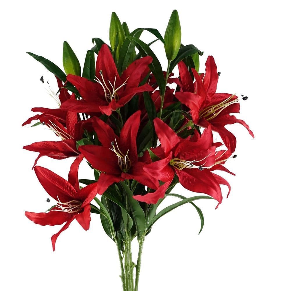 image-Pack of 6 x 100cm Large Red Lily Stem - 18 Flowers