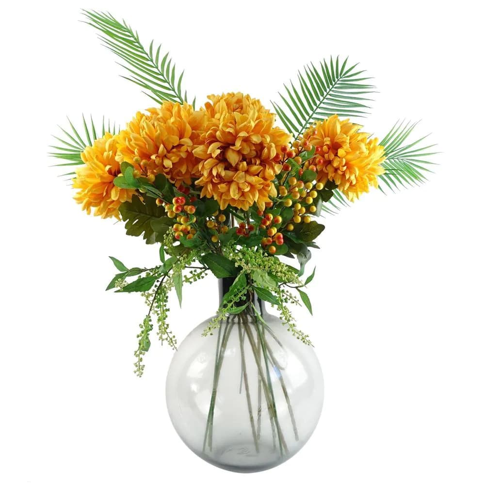 image-100cm Yellow Chrysanthemum Glass Ball Vase