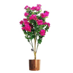 image-100cm Premium Artificial Azalea Pink Flowers Potted Plant with Copper Metal Planter