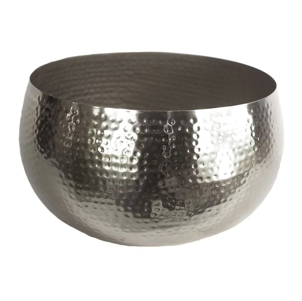 image-Leaf Large Metal Planter Bowl 32 x 20cm Hammered Silver Colour - Straight Edge