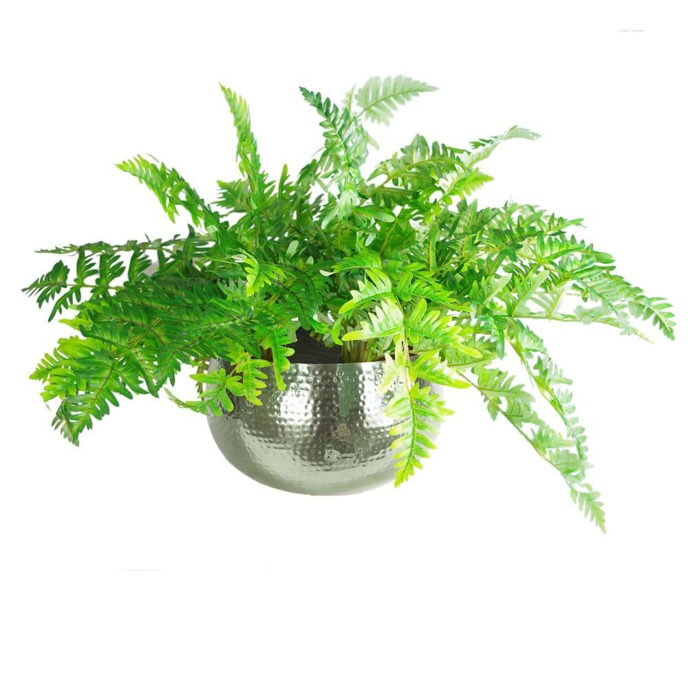 image-Leaf Large Metal Planter Bowl 32 x 20cm Hammered Silver Colour - Straight Edge