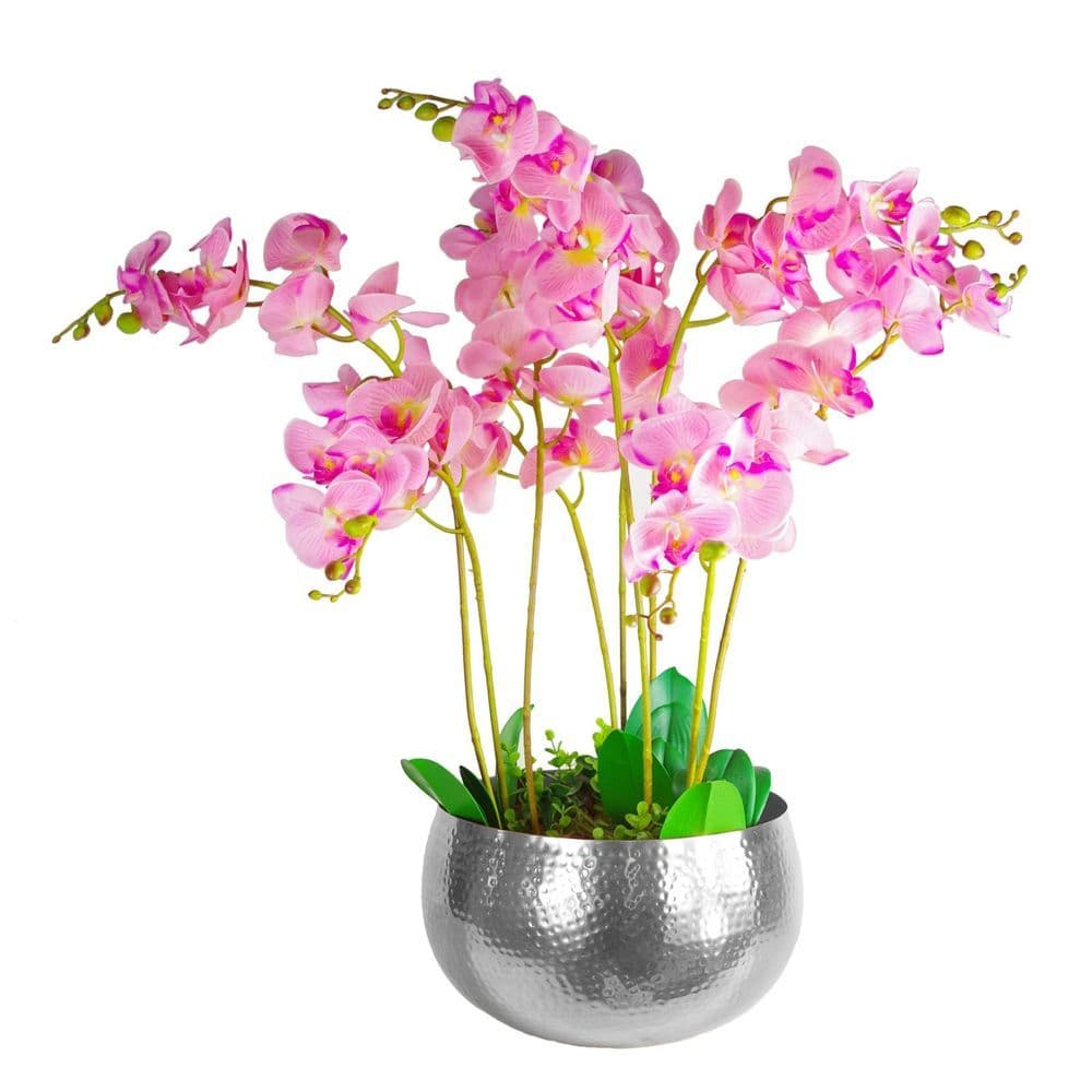 image-Leaf Large Metal Planter Bowl 32 x 20cm Hammered Silver Colour - Straight Edge