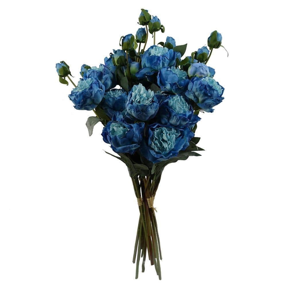 image-6 x 55cm Blue Peony Artificial Flower Stems - 24 flowers 18 buds