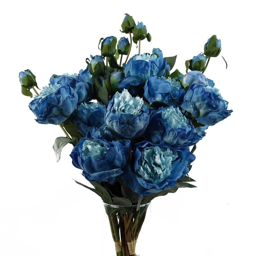 image-6 x 55cm Blue Peony Artificial Flower Stems - 24 flowers 18 buds