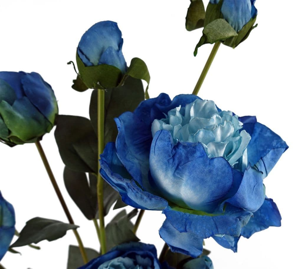 image-6 x 55cm Blue Peony Artificial Flower Stems - 24 flowers 18 buds
