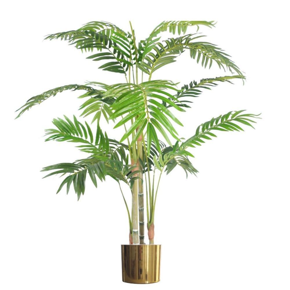 image-120cm (4ft) Realistic Artificial Areca Palm with pot with Gold Metal Planter