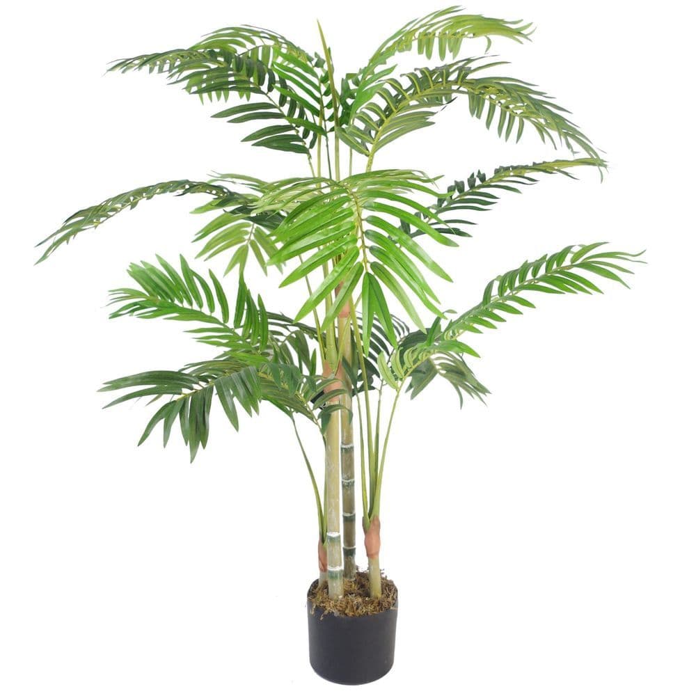 image-120cm (4ft) Realistic Artificial Areca Palm with pot with Gold Metal Planter