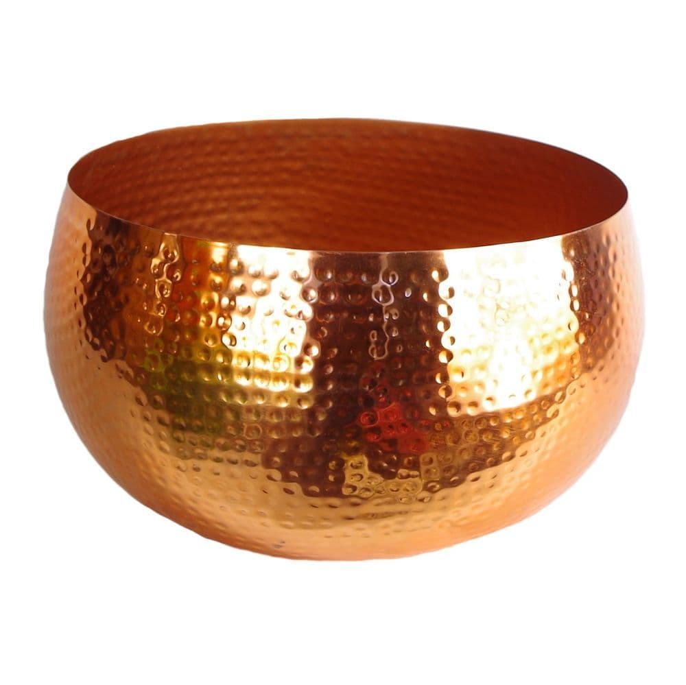 image-Leaf Large Metal Planter Bowl 32 x 20cm Hammered Copper Colour - Straight Edge
