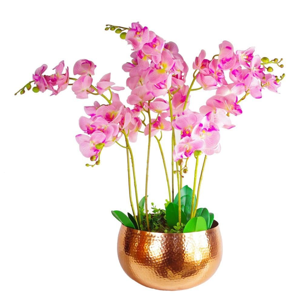 image-Leaf Large Metal Planter Bowl 32 x 20cm Hammered Copper Colour - Straight Edge