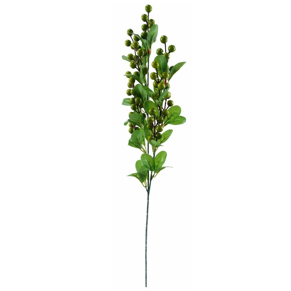 image-60cm Artificial Berry Delphinium Cream Flower Mix Glass Vase