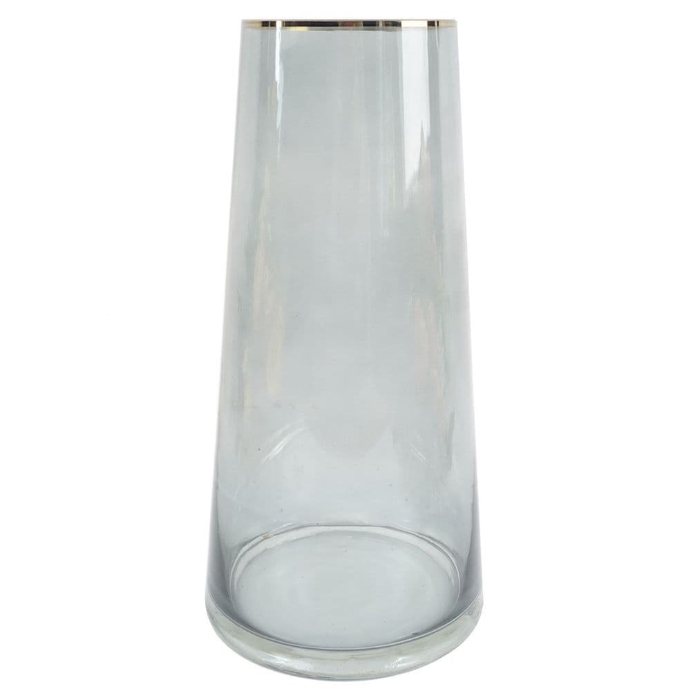 image-28cm Gold Rim Smoke Grey Glass Vase