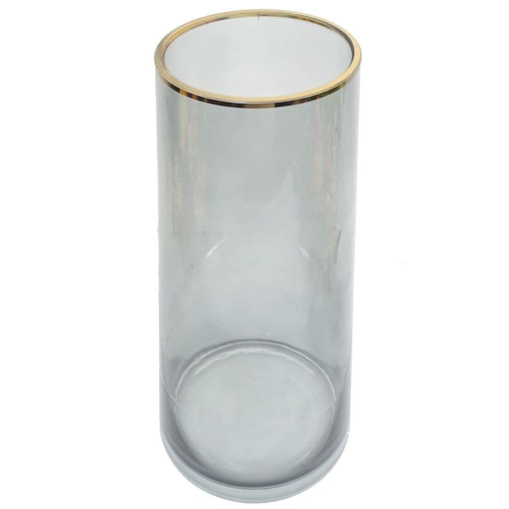 image-28cm Gold Rim Smoke Grey Glass Vase