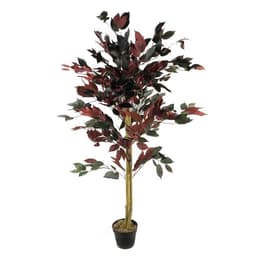 image-120cm (4ft) Artificial Dark Red Green Ficus Plant - Gold Planter