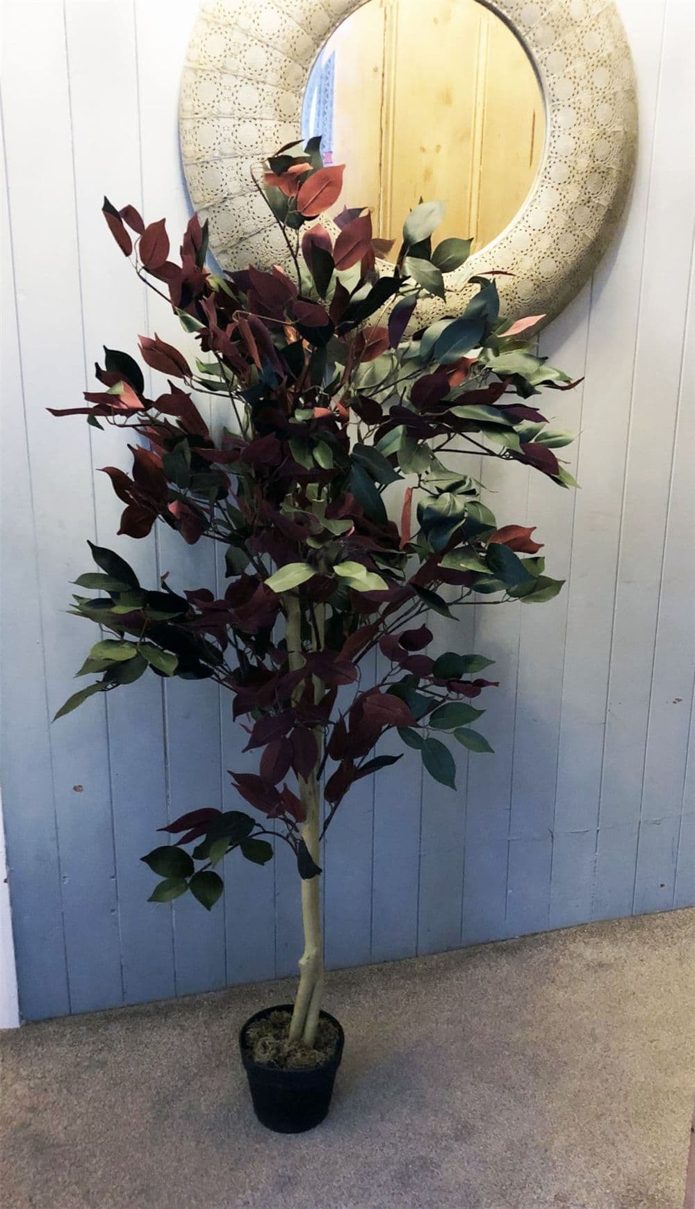 image-120cm (4ft) Artificial Dark Red Green Ficus Plant - Gold Planter
