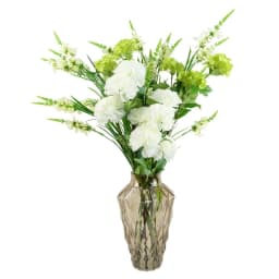image-80cm White Artificial Carnation and Larkspur in Glass Vase
