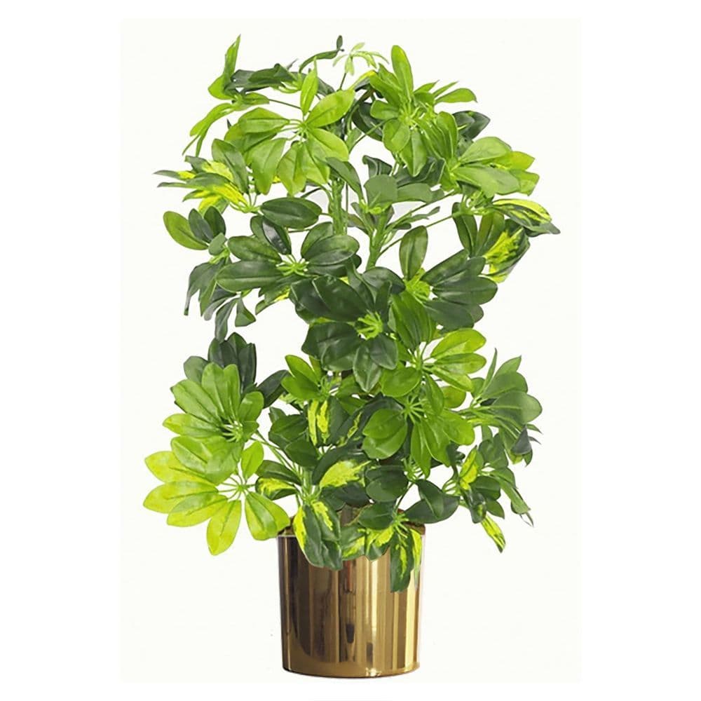 image-75cm Artificial Arboricola Gold Capella Plant - Gold Metal Planter