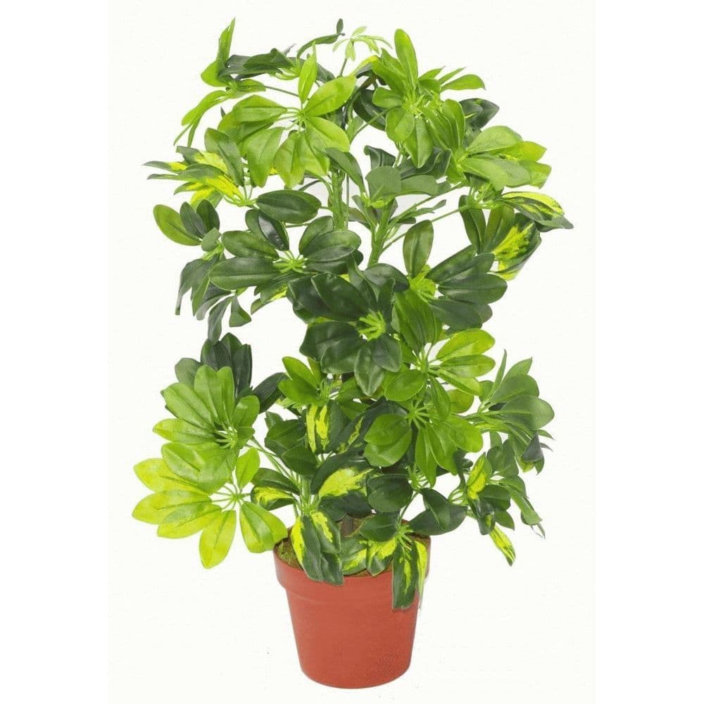 image-75cm Artificial Arboricola Gold Capella Plant - Gold Metal Planter