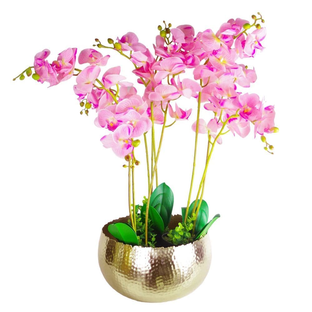 image-Leaf Large Metal Planter Bowl 32 x 20cm Hammered Gold Colour - Curvy Edge