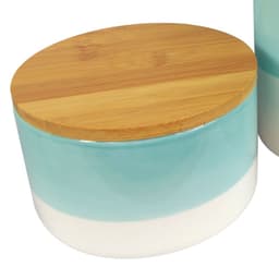 image-Set of Three Canisters Aqua Green Ceramic Storage Jars with Lids