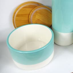 image-Set of Three Canisters Aqua Green Ceramic Storage Jars with Lids