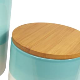 image-Set of Three Canisters Aqua Green Ceramic Storage Jars with Lids