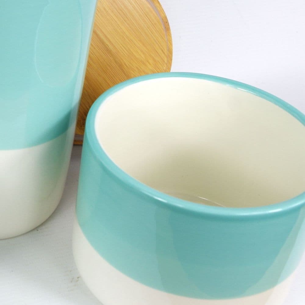 image-Set of Three Canisters Aqua Green Ceramic Storage Jars with Lids
