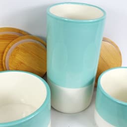 image-Set of Three Canisters Aqua Green Ceramic Storage Jars with Lids
